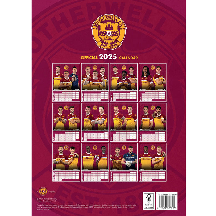 Motherwell FC A3 Calendar 2025